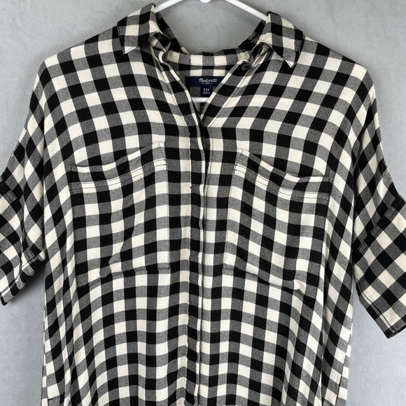 Madewell Buffalo Check Plaid Everyday Shirt Dress Black White Viscose XXS E7148 - Picture 3 of 9